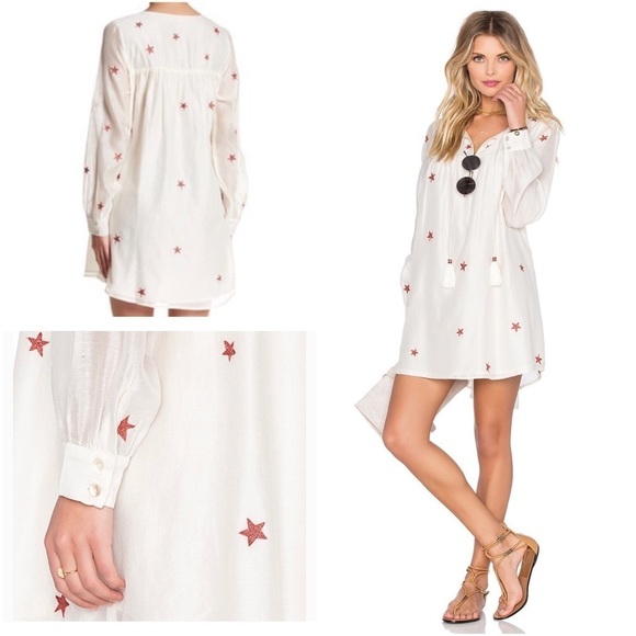 NWT Tularosa x REVOLVE Blythe Embroidered Stars White Silk Blend Tunic Dress S‌‍ - Picture 1 of 14